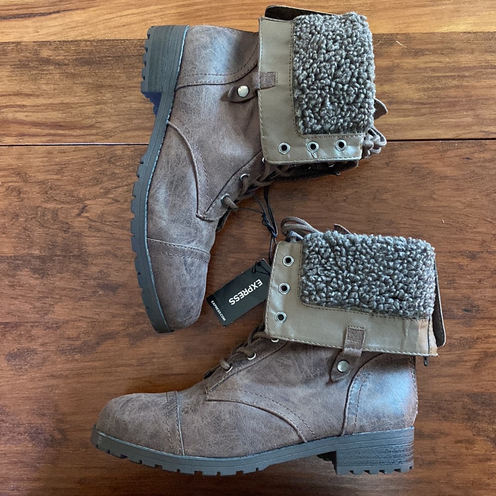 Express Sherpa Combat Boots - Brown - 7
